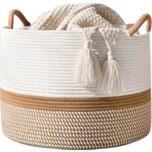 Rustic Retreat Jüt Kapaklı Moderin Tssarım Geniş Hacim Kapasiteli Çamaşır Oyuncak Havlu Battaniye Giyisi Sepeti Zarif ve Estetik Tasarım Depolayıcı Organizer Y (Jüt_beyazkırçıl)