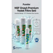 Purefer Nsf Onaylı 10" 4'lü Su Arıtma Filtre Seti - Pp Sediment + Gac Granular Karbon + Cto Blok Karbon + Tatlandırıcı Post Filter - Softhydra