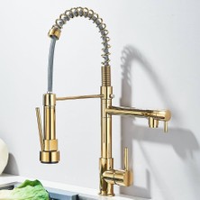 Flora Yapı Gold Spiralli Çift Başlı Endüstriyel Lux Mutfak Musluk Evye Bataryası ( Tr. Yüksek Kalite )