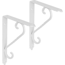 2 Adet Ferforje Raf Altı Ayak Dekoratif Raf Tutucu Beyaz Montaj Aparatı 135 x 190 mm (Orta Boy)