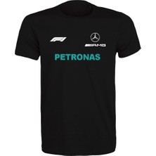 Etifa Tekstil Unisex Siyah %100 Pamuk Regular Fit Tişört – Mercedes Amg F1 Baskılı, Çift Taraf Baskı, Spor T-Shirt