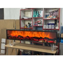 Butik Yeni Sezon Elektrikli Şömine Elegance Seri Siyah (Gümüş Metal Ayak)  170CM Bluetootlu Kumandalı Ses Sistemi 4 Farklı Renk Uzaktan Kumandalı