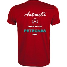 Etifa Tekstil Unisex Kırmızı %100 Pamuk Regular Fit Tişört – Mercedes Amg F1 Baskılı, Çift Taraf Baskı, Spor T-Shirt