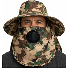 Mustran Uv Korumalı Sabit Maskeli (Arkaya Alınabilir) Enseli Balıkçı Güneş Şapkası Kamuflaj