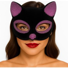 Najmaddin Siyah Renk Pembe Simli Süet Kaplama Kedi Maskesi 18X14 cm Çerçici Najmaddin