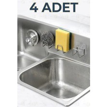 MAİN SHOP 4 Adet Gümüş Renk Yapışkanlı Paslanmaz Çelik Bulaşık Sünger Tutucu Bulaşık Süngeri Tutacağı Askı M- Sng1