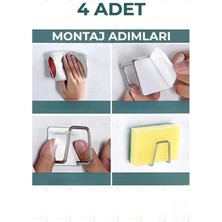MAİN SHOP 4 Adet Gümüş Renk Bulaşık Süngeri Tutacağı Paslanmaz Çelik Yapışkanlı Sünger Tutucu Çok Amaçlı Askı M- Sng1