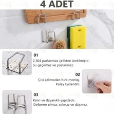 MAİN SHOP 4 Adet Gümüş Renk Çelik Bulaşık Sünger Tutucu Askı Bulaşık Süngeri Tutacağı Yapışkanlı Paslanmaz M- Sng1