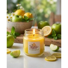 Yümanın Yumağı Yeşil Elma ve Limon Kokulu %100 Soya Wax 100CC Kapaklı Cam Kavanoz Mum
