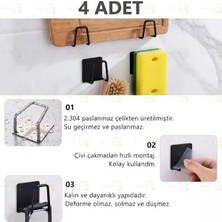 MAİN SHOP 4 Adet Siyah Yapışkanlı Paslanmaz Çelik Bulaşık Sünger Tutucu Bulaşık Süngeri Tutacağı M- Sng1