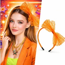 Nemere 80’ler 90’lar Neon Turuncu Dantel Taç Fiyonklu