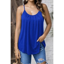 Equri Kadın Ip Askılı Yuvarlak Yakalı Pileli Uzun Viskon Bluz