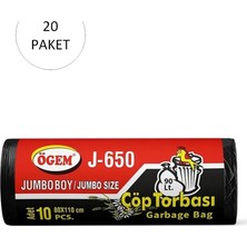 Najmaddin J-650 Jumbo Boy Çöp Torbası 80 x 110 cm 10 Lu Rulo x 20 Paket = 200 Adet (Siyah) Tedari