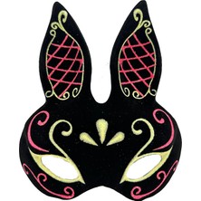 Najmaddin Siyah Renk Kırmızı Gold Simli Siyah Süet Kaplama Tavşan Maskesi 18X16 cm Najmaddin Yn