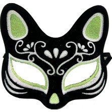 Najmaddin Siyah Renk Süet Kaplama Üzeri Gümüş Yeşil Simli Kedi Maskesi 17X14 cm Najmaddin Ynt