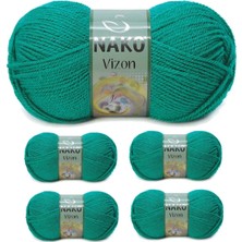 Najmaddin 5 Adet Vizon Premium Akrilik El Örgü Ipi Yünü Renk NO:181 Ördek Başı Yeşil Tedari