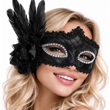 Najmaddin Siyah Tüylü Venedik Lüks Balo Maskesi Najmaddin Ynt