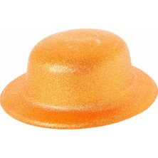 Pileli Store Turuncu Renk Simli Melon Yuvarlak Parti Şapkası 24X26 cm