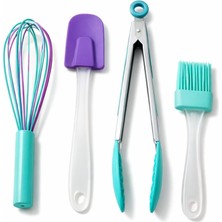 Delixa Silikon Mutfak Gereç Seti 4 , Çırpıcı, Spatula, Maşa, Yağlama Fırçası, Yapışmaz Tencere Tava Uyumlu,