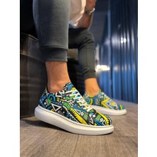 Bigelal Yüksek Taban Renkli Baskılı Günlük Ayakkabı Sarı (Beyaz Taban)