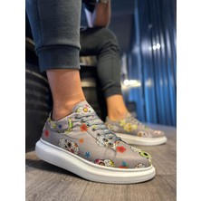 Bigelal Yüksek Taban Renkli Baskılı Günlük Ayakkabı Gri