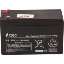 Ttec 12V 7AH-20HR Base Bakımsız Kuru Akü Alarm-Siren için Ups Uygun Değil 1,75 Kg