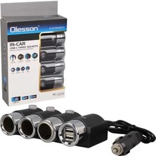 Uravas Store Olesson 1508 12-24V 3lü Çift Usbli 120W 80 cm Kablolu Araç Çakmak Çoklayıcı