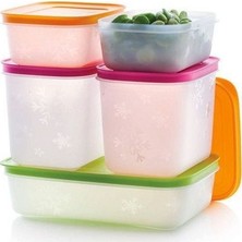 Tupperware Alaska 5'li Saklama Kabı Seti Renkli Kapaklı Derin Dondurucu İçin Dayanıklı Materyal
