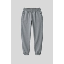 Tommy Life Gri Melanj Cepli Yüksek Bel Rahat Form Lastik Paça Kadın Eşofman Alt - 94583