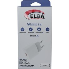 Elba ELB03-20USB Beyaz 20W USB Şarj Kafa Qc4.0(Akıllı Koruma-Hızlı Şarj-Isıya Dayanıklı)