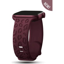 Fibaks Apple Watch 11-10 46MM 49/45/44 mm Uyumlu 9/8/7/6/5/4/3/se/ultra/hk/pro Bordo Leopar Silikon Kordon