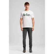 Lee Cooper LONDONLOGO Erkek Regular Fit %100 Pamuk Baskılı Bisiklet Yaka T-Shirt Beyaz