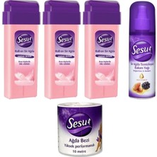 Sesu Roll-On Ağda Hassas Cilt 3X100 ml  + 10MT Ağda Bezi + 150 ml  Temizleyici Bakım Yağı