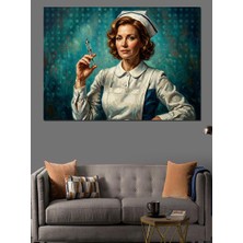 Artmeg Elinde Şırınga Tutan Retro Hemşire Dekoratif Kanvas - Mdf Ahşap Tablo