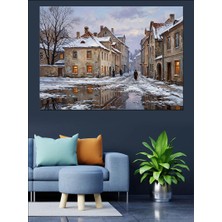 Artmeg Karlı Şehir Sokakları Kış Manzarası Dekoratif Kanvas - Mdf Ahşap Tablo