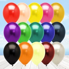 Süsle Bebek ve Parti Metalik Parlak Balon, 30 cm x 10 Adet - Çok Renkli