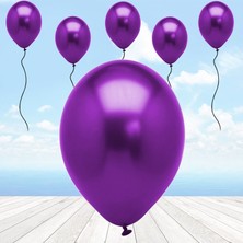 Süsle Bebek ve Parti Metalik Parlak Balon, 30 cm x 10 Adet - Mor