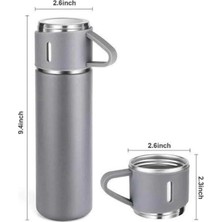 Epilons Termos Seti Paslanmaz Çelik 3 Bardaklı Vakumlu Termos Set 500 Ml 12 Saate Kadar Isı Koruma