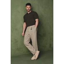 AVVA Erkek Gri Beli Lastikli %100 Keten Relaxed Fit Pantolon B003032