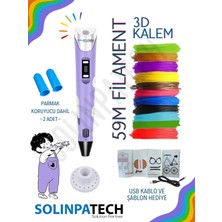 Solinpatech MOR 3D Kalem 3D Pen USB Kablolu Üç Boyutlu Yazıcı Kalem Printer(Çok Renkli Filament - 59METRE)