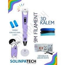 Solinpatech 3D Kalem 3D Pen USB Kablolu Üç Boyutlu Yazıcı Kalem Printer-Mor (3 Adet 3M Filament -9Metre-)
