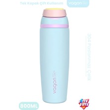 Vagonlife 800 ml Tek Kapak Çift Kullanım Pipetli Rahat Içim Kulplu SUS304 Paslanmaz Çelik Termos -1107-800ML