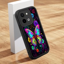 HONTINGA Vivo Y28 ile Uyumlu Kılıfı Düşüme Önleyici Basitlik Anti Düşme Kamera Korumali Şirin Kedi Kelebek Siyah Desen Yumuşak Silikon Telefon Kılıfı Kadın ve Erkek Için Uygundur K2-0251