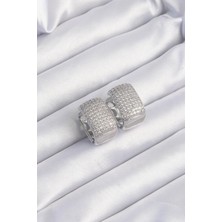 Pazarcan Pirinç Gümüş Renk Zirkon Taşlı Halka Küpe