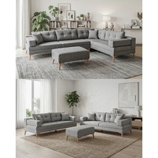 Velura Home & Living Zeri Modüler Yataklı Koltuk Takımı & 2 Adet Üçlü Kanepe & Köşe Takımı (3 3) - Keten Gri - 104