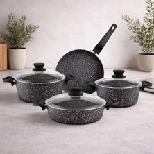 Lavonni 7 Parça Granit Tencere Seti Siyah Alüminyum Malzeme ile Uzun Ömürlü Kullanım İçin