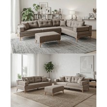Velura Home & Living Zeri Modüler Yataklı Koltuk Takımı & 2 Adet Üçlü Kanepe & Köşe Takımı (3+3) - Sütlü Kahve - 160