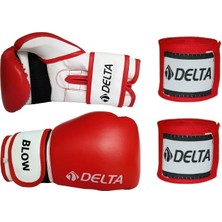 Delta Blow Dura-Strong Boks Eldiveni ve Bandaj Seti, Kırmızı, Dayanıklı PU Malzeme ile Konforlu Kullanım