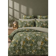 More Home Tek  Kişilik Yorgan Kılıfı + Yastık Kılıfı  (Çarşafsız) Floral Yeşil Beyaz
