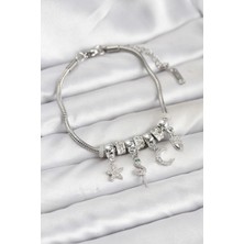 Pazarcan Pirinç Gümüş Renk Yılan Charmlı Kadın Bileklik